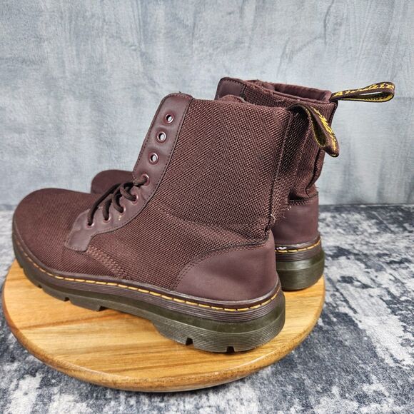 Dr Martens Combs Combat Boots Men 12 Burgundy Nylon Canvas Lace Up Ankle Shoes